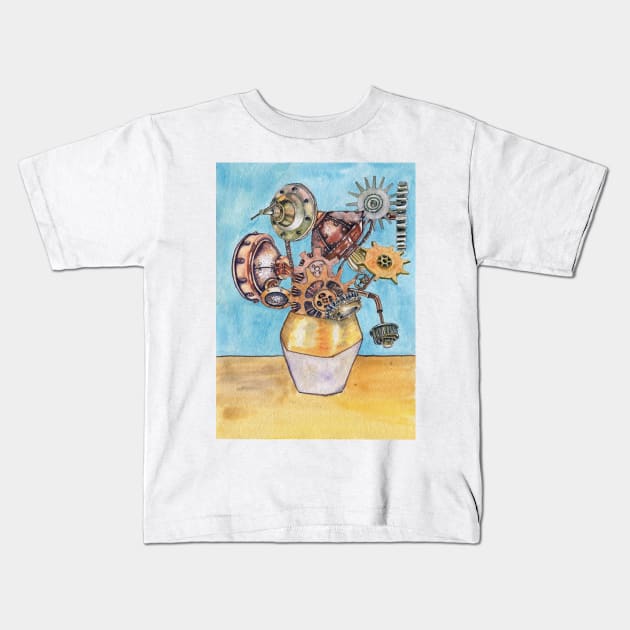 Steampunk style sunflowers van gogh style Kids T-Shirt by victoriazavyalova_art